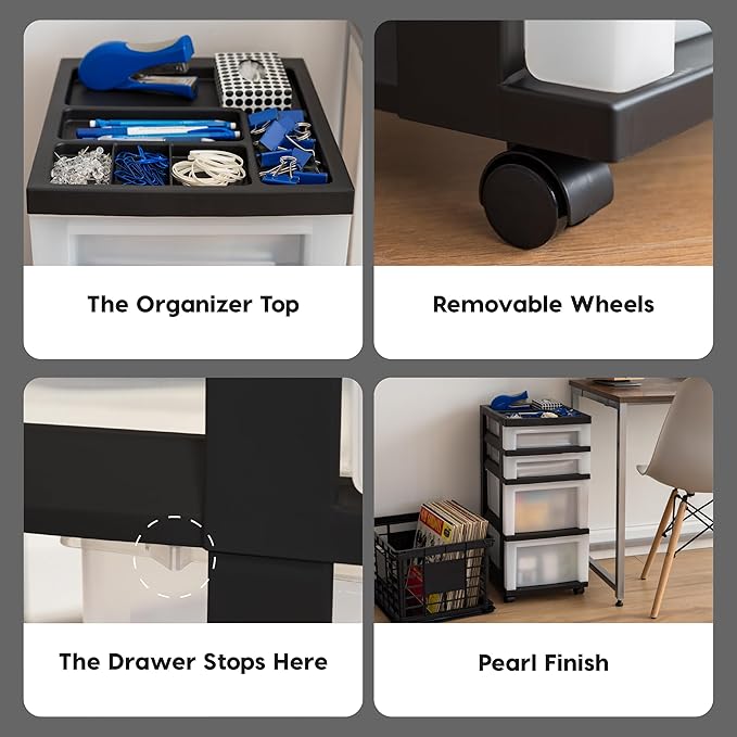 IRIS USA Plastic Drawer Storage Organizer Rolling Cart,