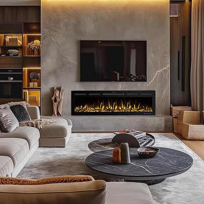 60" WiFi Electric Fireplace Inserts, Recessed and Wall Mounted Fireplace Heater