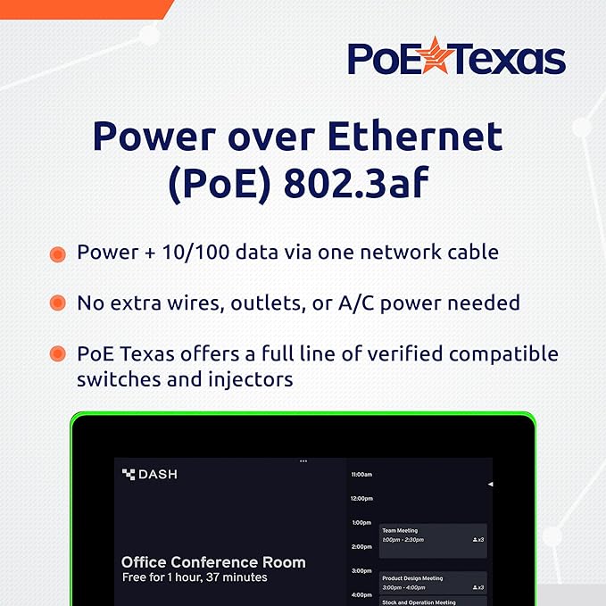 PoE Texas 10" Touchscreen Meeting Room Scheduler Tablet