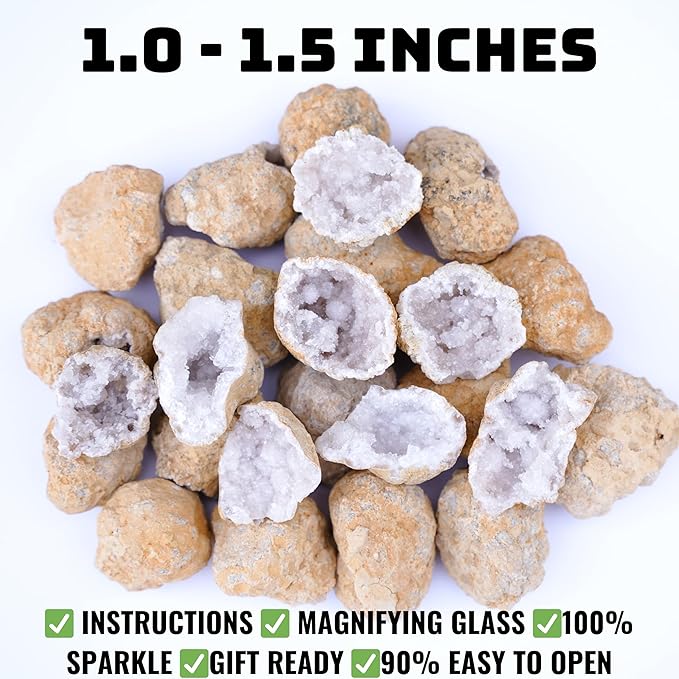 Break Your Own Geodes Kit for Kids – 20 Natural Geodes (1.0–1.5”) with Magnifying Glass & Learning Guide – STEM Science Rock Kit for Kids Ages 6–12 – Educational Gift for Classrooms & Parties