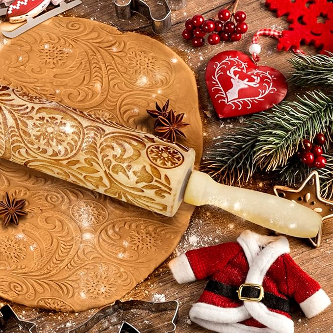 Christmas Gifts Wooden Embossed Rolling Pin