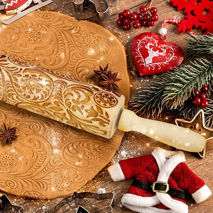 Christmas Gifts Wooden Embossed Rolling Pin