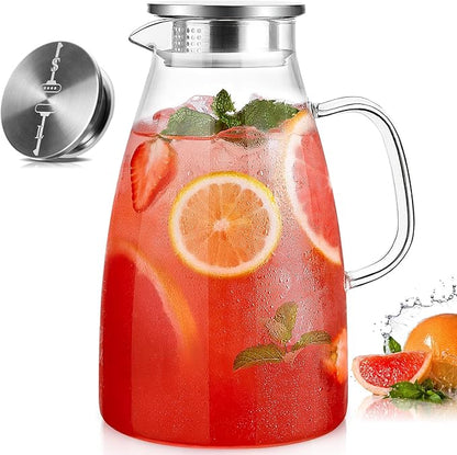 Glass Pitcher with Lid, 3 Liter 100oz Water Pitcher with Handle and Spout