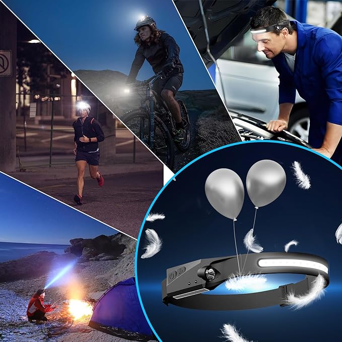 Headlamp Rechargeable 4Pack, 6 Mode Headlamps for Adults 1200Lumens LED Headlamp with Motion Sensor,230°COB Wide Beam Headlight Bright Headlamps Flashlight for Camping Accessories Gear, Hiking,Running