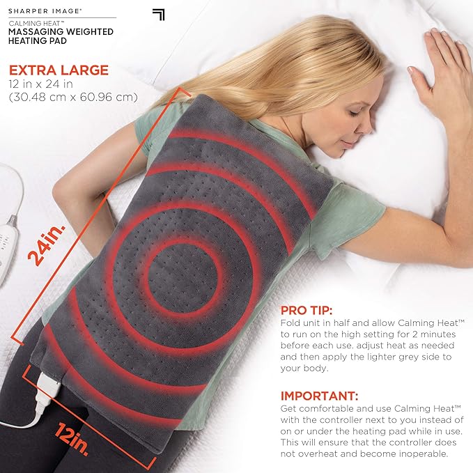 Calming Heat Massaging Vibrations Weighted Heating Pad by Sharper Image | Auto