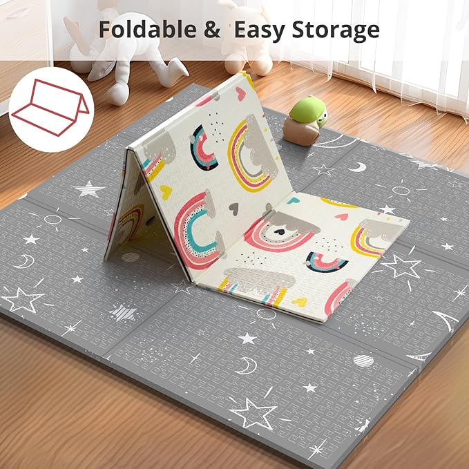 Baby Play Mat, 59 x 59 Play Mat Perfect for Use Baby Playpen, Foldable Soft Foam Babies PlayMat for Floor, Babies Activity Tummy Time Playmat, Kids Non Toxic Thick Mat for Baby, Toddlers, Infants