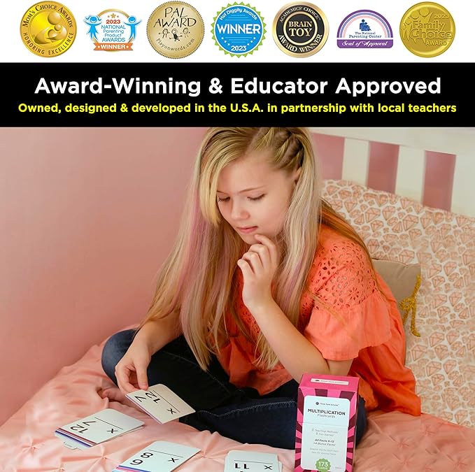 Think Tank Scholar 173 Multiplication Flash Cards Set (Award Winning) All Facts 0-12 Answer on Back, for Kids in 2ND, 3RD, 4TH, 5TH, 6TH Grade Class or Homeschool - Learn Manipulatives, Games & Chart