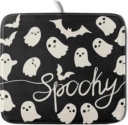 Halloween Dish Drying Mat for Kitchen Counter 16x18 Cute Ghost Black Spooky