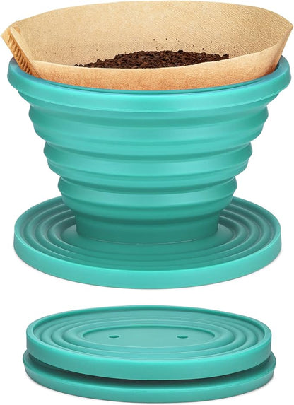 COLETTI Sierra Camping Pour Over Coffee Dripper ??Collapsible Pour Over Coffee Dripper ??Includes Pack of Paper Filters [Teal, Pack of 2]
