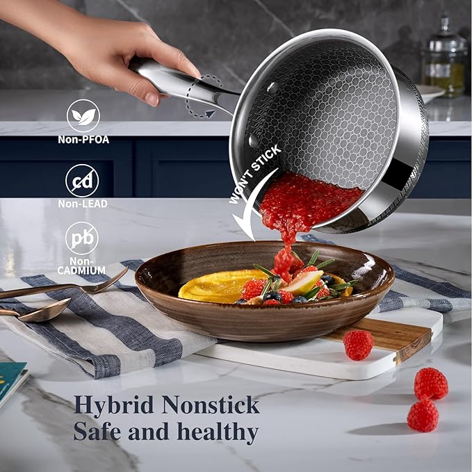 Hybrid Nonstick Pot Set, Stainless steel pot, 1.5QT sauce pan, 2 and 5 QT Stock