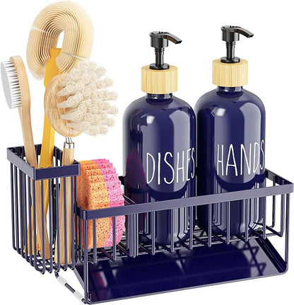 Cisily Navy Blue Kitchen Dish Soap Dispenser, 16 fl Oz Dual Kitchen Soap
