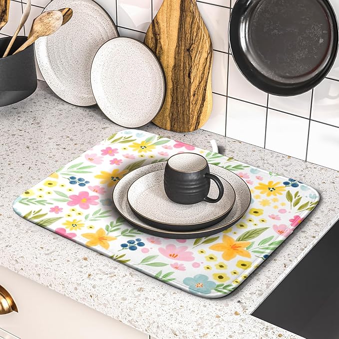 Spring Dish Drying Mat for Kitchen Counter Cute Floral Summer Holiday