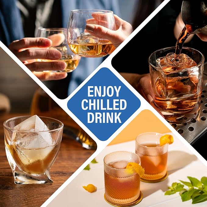 mossime Large Ice Cube Molds: 3pack Square Whiskey Silicone Ice Cube Trays