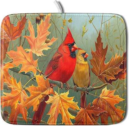 Giwawa Fall Birds Dish Drying Mat 16x18 Inch Autumn Maple Leaf Tree Dish