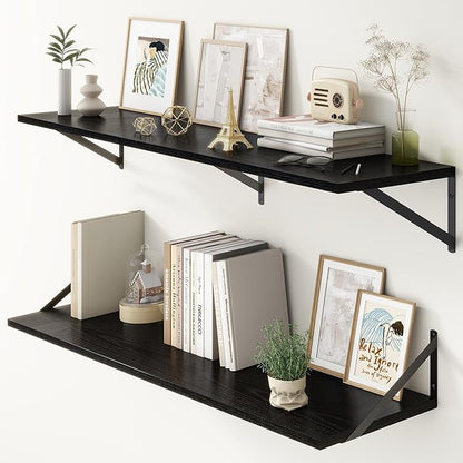 12 Inch Deep Floating Shelves, Deep Wall Shelves Bracket Set of 2, Large