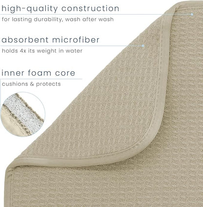 S&T INC. Dish Drying Mat 2 Pack, 16” x 18”, Absorbent Microfiber Kitchen