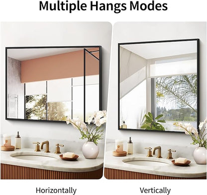 Black Bathroom Mirror for Wall, 30x36 Inch Rectangle