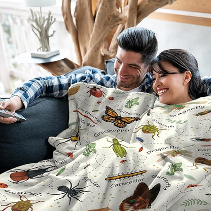 Insects Blanket Gifts for Women, 50"*60" Blanket Gift for Boys Girls Birthday Christmas Thanksgiving, Insect Bug Decor, Entomology Gifts for Kids Who Love Bugs