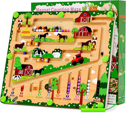 Magnetic Color and Number Maze, Montessori Wooden Toys for Ages 2-4,Sensory Toys,Fine Motor Skills Toys for Boys Girls 3-5 Years Old