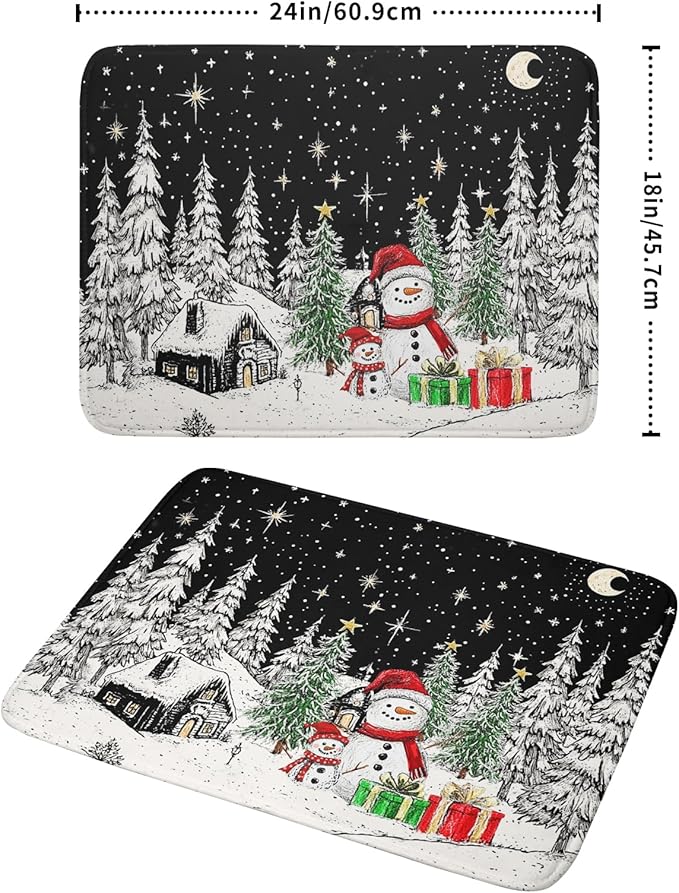 Winter Snowman Dish Drying Mat 24 X 18 in Black Microfiber Dish Pad Absorbent