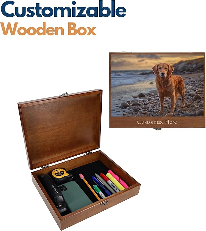WE Games Custom Color Image Engraved Wooden Treasure Box with Lid & Brass Latch - Walnut Finish