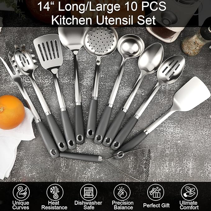 10 Piece Stainless Steel Cooking Utensils Set