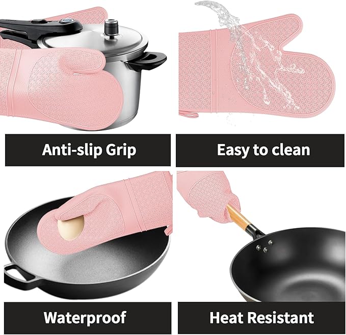 Hovico Silicone Oven Mitts, Heat Resistant 500F Kitchen Mitts 2PCS, 11.6"