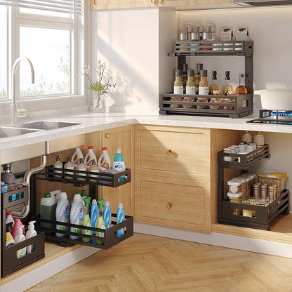 2-Pack Under Sink Organizer and Storage, 2-Tier L Shape Pull Out Cabinet