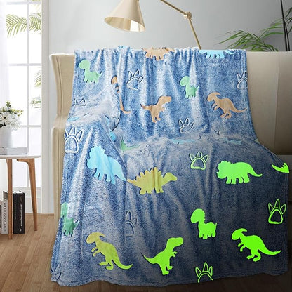 Dinosaur Blanket for Boys, Glow in The Dark Blanket for Kids, Kids Blanket for Boys, Toddler Blanket for Boys, Dinosaur Gifts for Boys/Kids, Soft Fleece Blanket Throw, Birthday Gifts 50"x60"