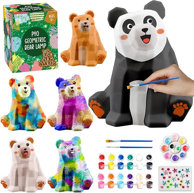 Goodyking Paint Your Own Bear Lamp Kit, DIY Geometric Bear Night Light, Arts & Crafts for Kids Ages 8-12, Painting Kit for Girls Boys Age 4 5 6 7 8+, Art Supplies Creative Gift for Birthday, Party