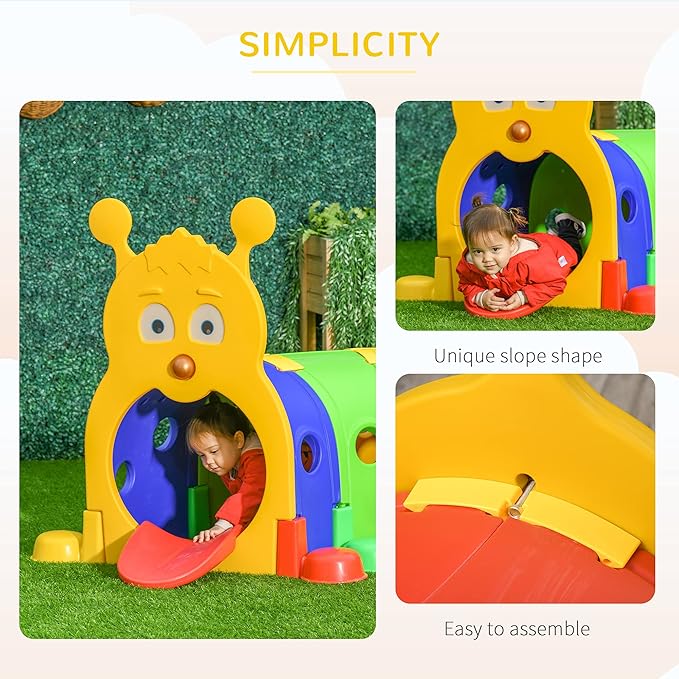 Qaba Caterpillar Tunnel, Toddler Tunnel for Kids Crawl and Climb Through, Kids' Play Structure Indoor Outdoor, 4 Sections, Multicolored