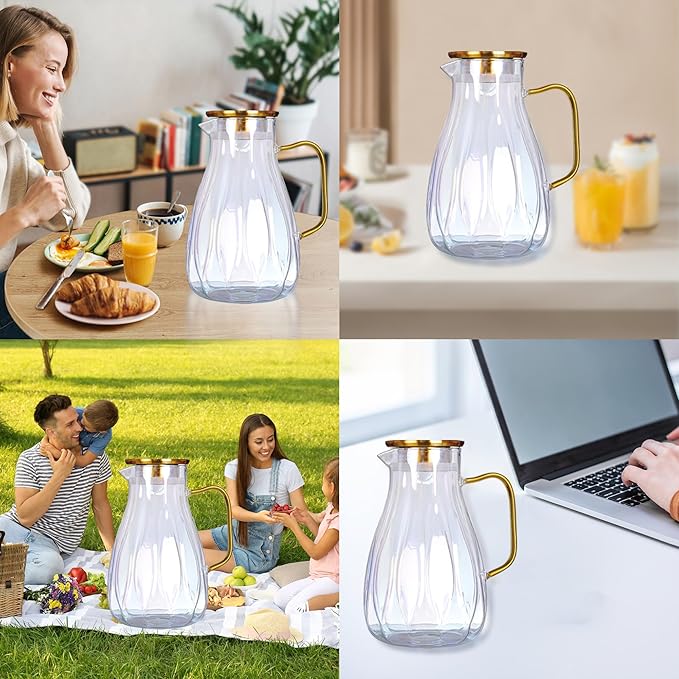 68 oz Glass Pitcher with Lid Water Pitcher with Handle and Spout Heat Resistant