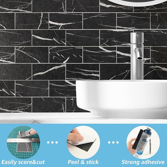 Art3d 102-Piece Faux Stone Peel and Stick Backsplash Tile, Waterproof Thick PVC