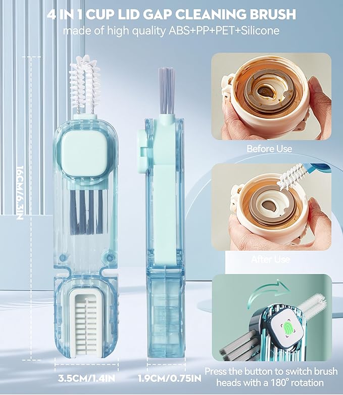 VIDONIO 4 in 1 Cup Lid Gap Cleaning Brush, Mutipurpose Tiny Silicone Cup Holder
