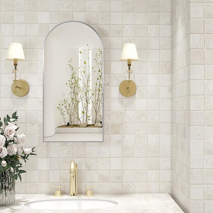 Silver Medicine Cabinet with Arched Mirror, Left or Right Opening, Mirrored
