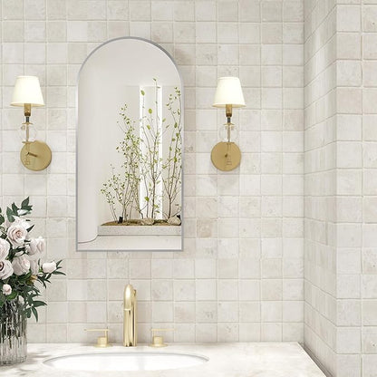 Silver Medicine Cabinet with Arched Mirror, Left or Right Opening, Mirrored