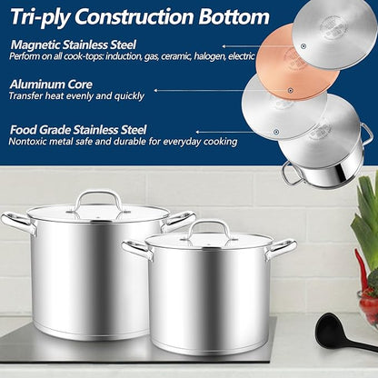 E-far 10 Quart Pot, Stainless Steel Stock Cooking Pot