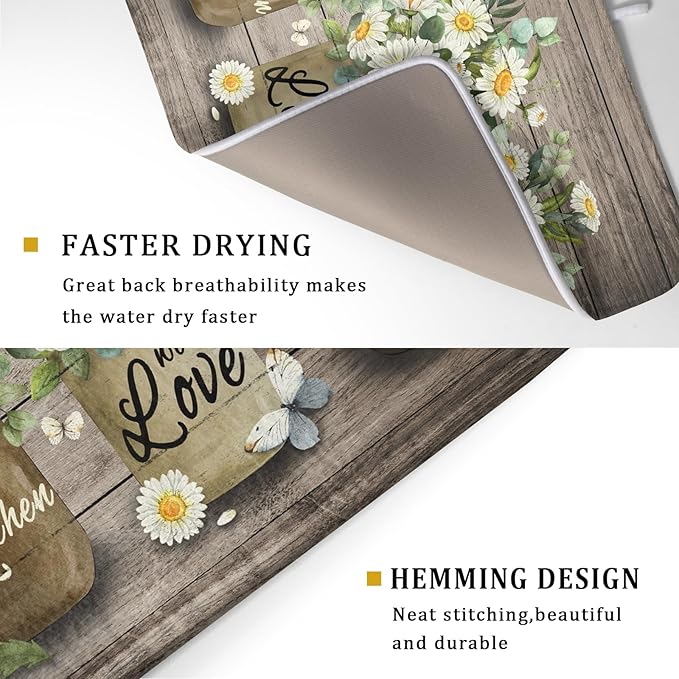 Flower Vase Dish Drying Mats 18×24 Inch Rustic Wood Reversible Microfiber