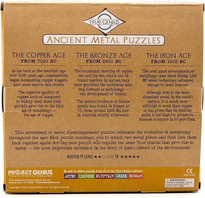 Ancient Metals 12-Piece Metal Puzzle Set – Brain Teaser Disentanglement Puzzles for Adults & Teens, Logic Game Gift for Men, Stress Relief Desk Toys, Unique Metal Mind Challenges