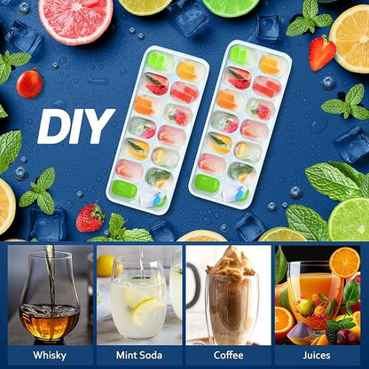 56pcs Ice Cube Tray with Lid and Bin – Stackable 4 Trays Plastic Silicone