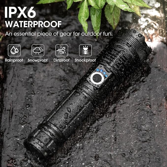 Flashlights Rechargeable LED High Lumens - 4 Pack 90,000LM Super Bright Flashlight, Adjustable Powerful Flash Light with 5 Modes, Waterproof Handheld Flashlight for Home, Camping (4)