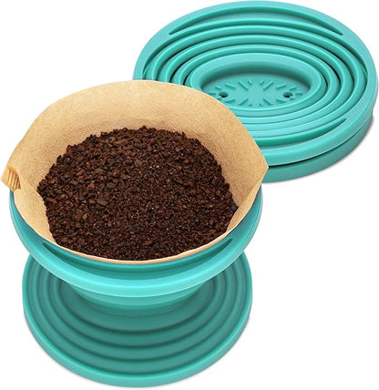 COLETTI Sierra Camping Pour Over Coffee Dripper ??Collapsible Pour Over Coffee Dripper ??Includes Pack of Paper Filters [Teal, Pack of 2]