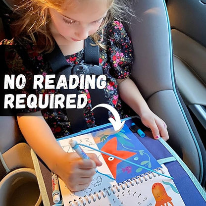 Totebook Kids Travel Educational Activity Book with Washable Markers - Car and Airplane Activities, Learning Toys for Toddlers- Reusable Stickers for Ages 4, 5, 6 (Princess & Extra Ocean Book)