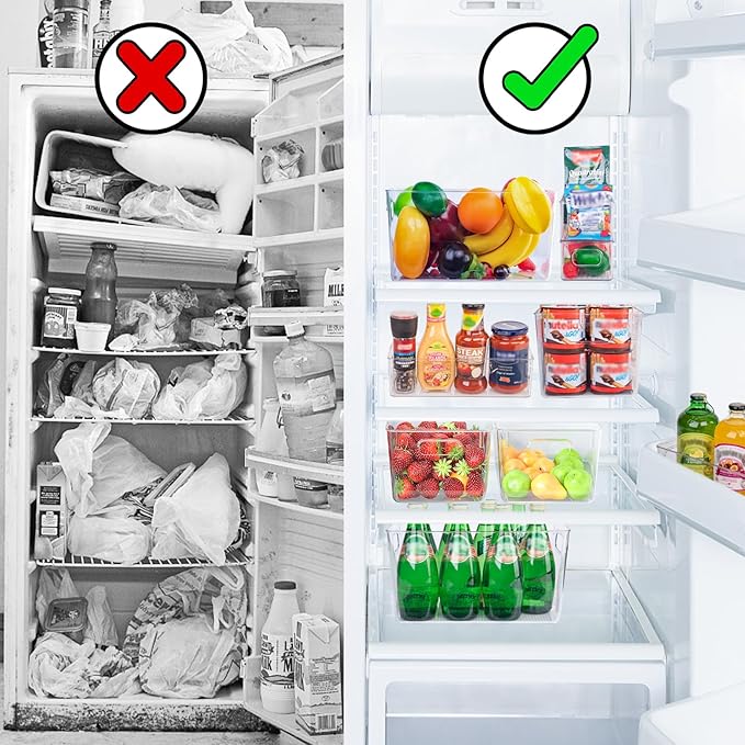 8 Pack Large Clear Plastic Storage Bins, Refrigerator Cabinet Organizers with Handles for Pantry Organization and storage, Perfect for Home Organization, Kitchen, Laundry, Office& Garage