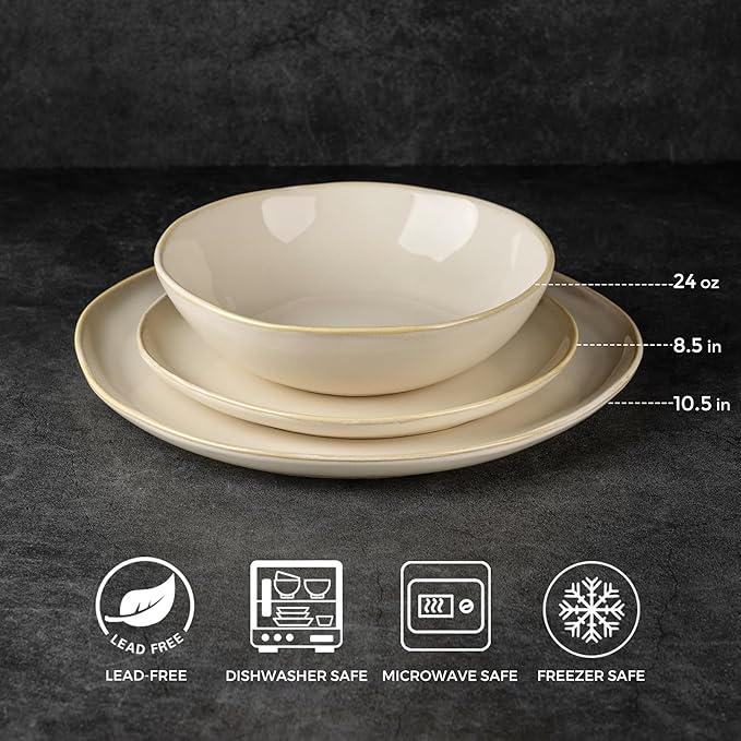 AmorArc Ceramic Dinnerware Sets,Handmade Reactive Glaze Stoneware Plates and Bowls Sets,Highly Scratch Resistant | Dishwasher & Microwave Safe Dishes Set,Service for 4 (12pc)
