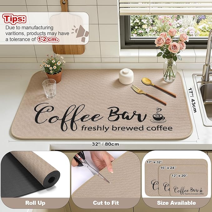 Findosom Dish Drying Mat, Cuttable Drying Mat