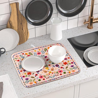Boho Floral Dish Drying Mat