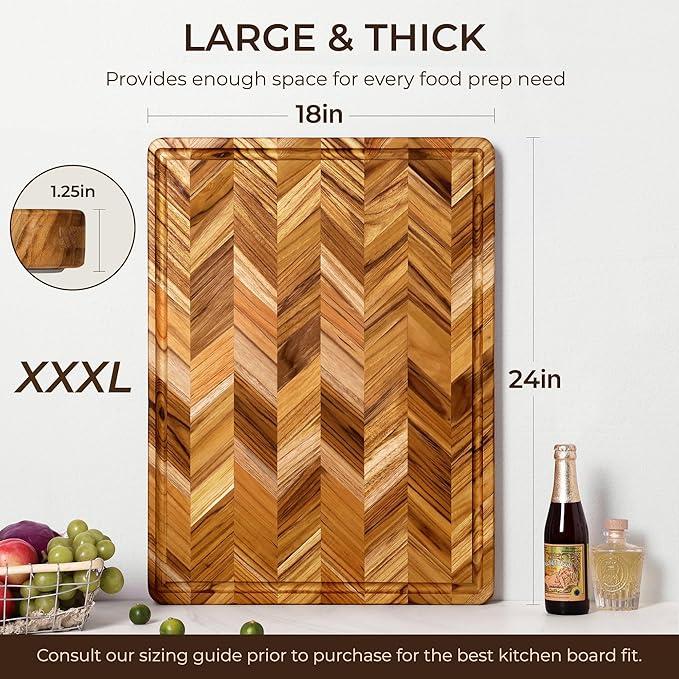 Teak Wood Cutting Board for Kitchen 24'' Extra Large End Grain Heavy Duty
