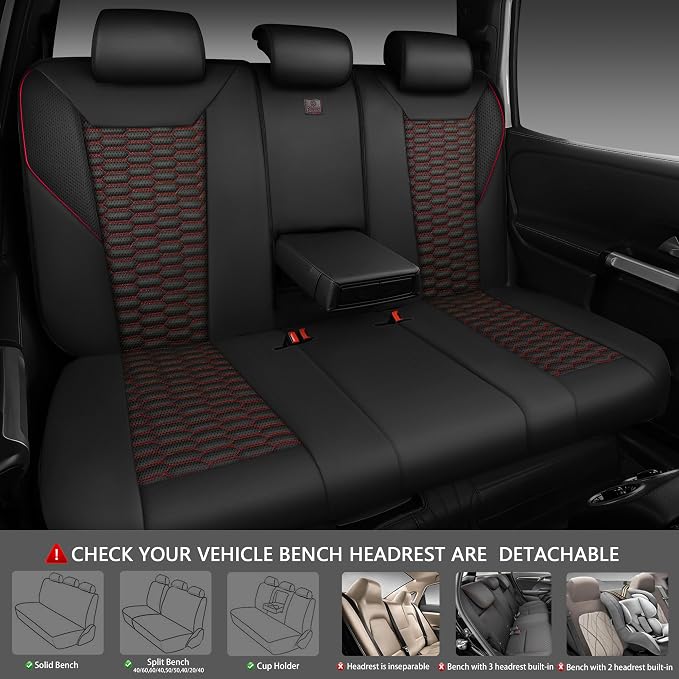 CAR PASS 3D Foam Mesh Leather Car Seat Covers Full Set,Breathable Mesh Faux Leather Seat Covers for Car,Universal Fit for SUV Truck Sedan Automotive, Armrest Airbag Compatible,Black and Red