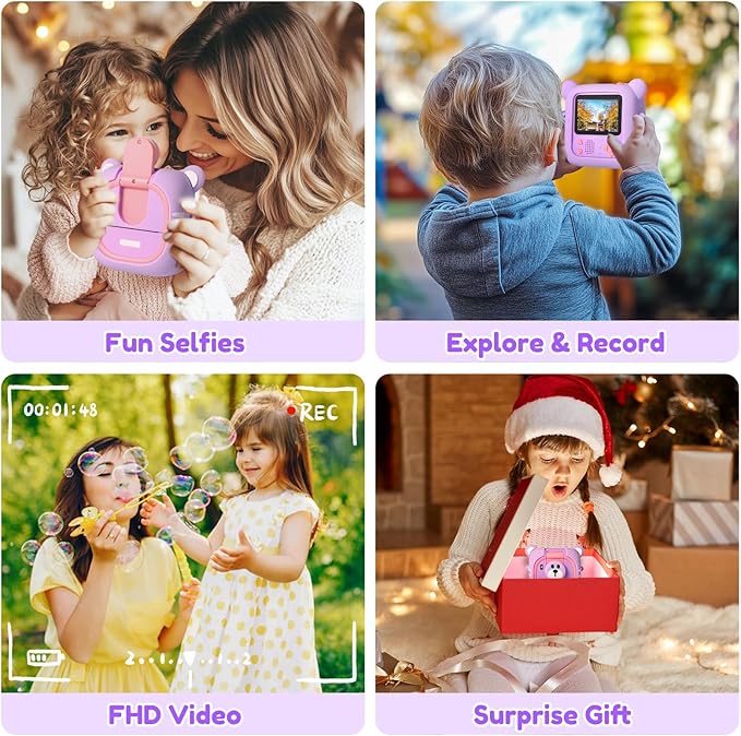 Kids Camera Instant Print, 7 Print Paper (4 Color: O/R/G/B+3 B&W), 2.4" Screen Instant Camera for Kids Ages 3-12,1080P, 180°Flip Lens,32GB Card- Christmas Birthday Present for Boys & Girls,M2
